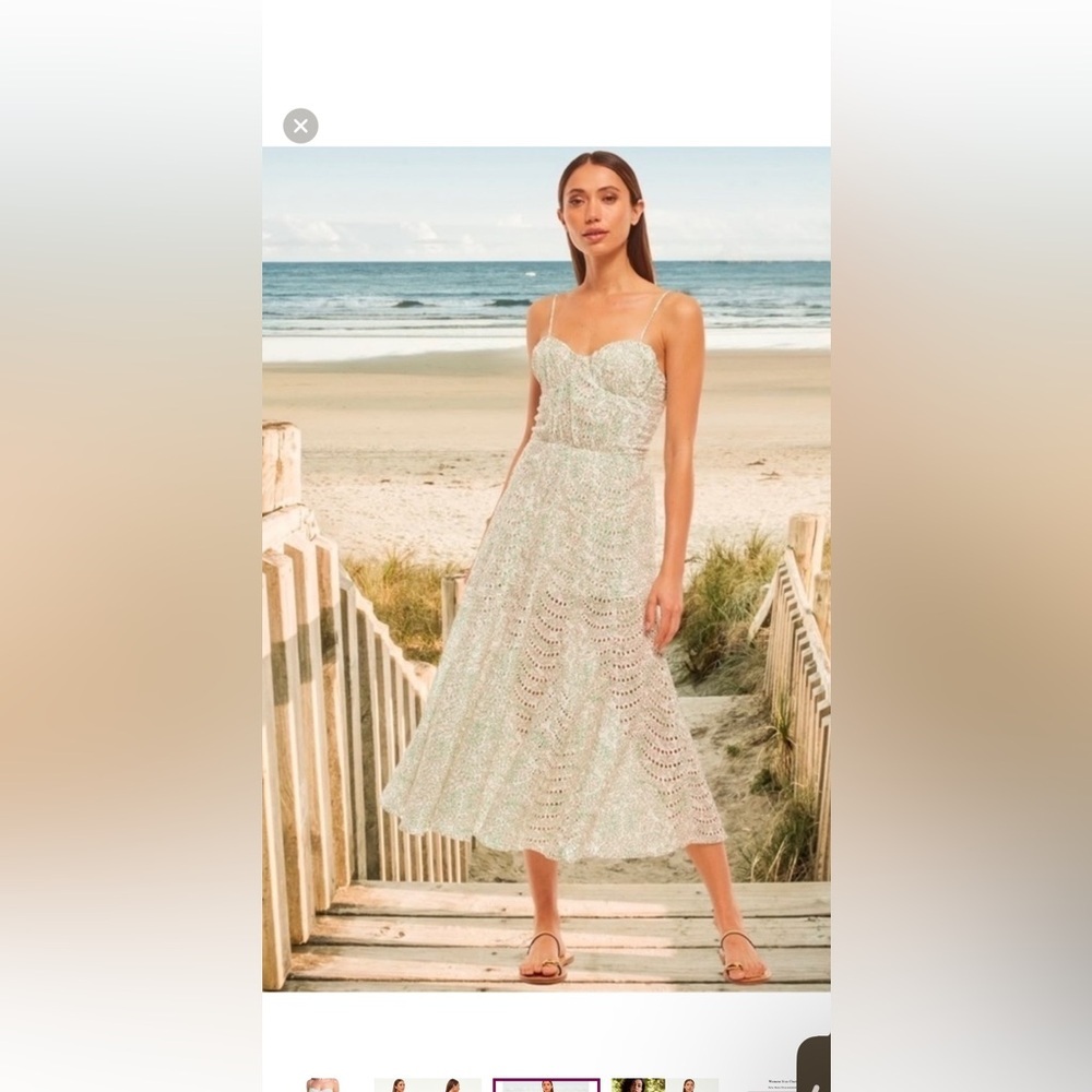 NWT Misa Los Angeles Lace Midi Dress in white/pink & green - Picture 3 of 10